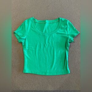 Basic Short Sleeve Crop Top Green Shirt - Small